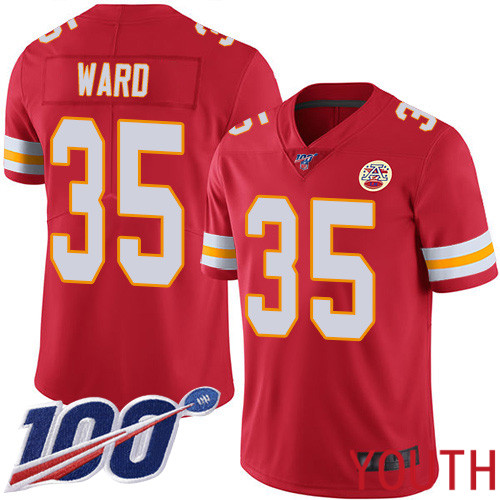 Youth Kansas City Chiefs #35 Ward Charvarius Red Team Color Vapor Untouchable Limited Player 100th Season Football Nike NFL Jersey->nfl t-shirts->Sports Accessory